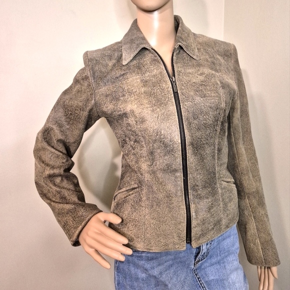 Distressed look Tan Leather Jacket with Map Lining 😍 Cool 😎 Jacket - Picture 1 of 9